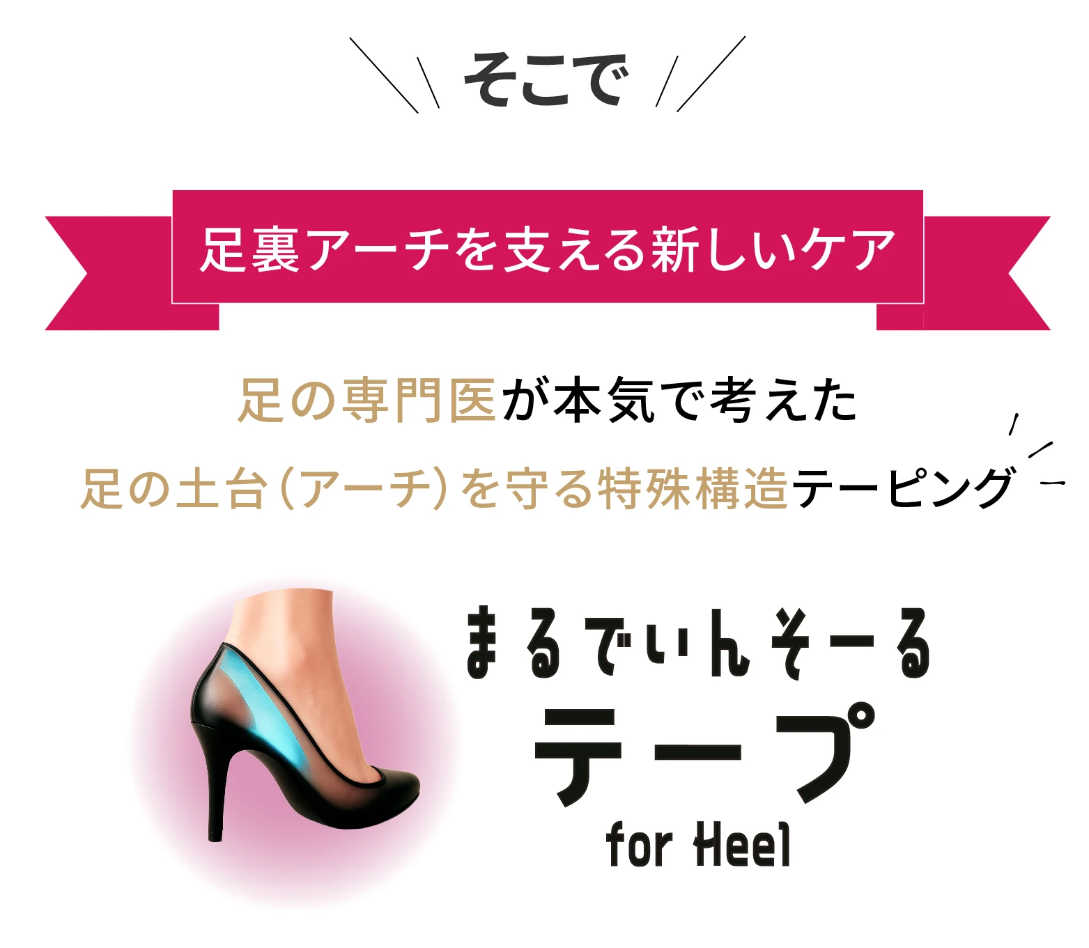 足裏アーチを支える新しいケアのまるでいんそーるテープfor Heelの紹介